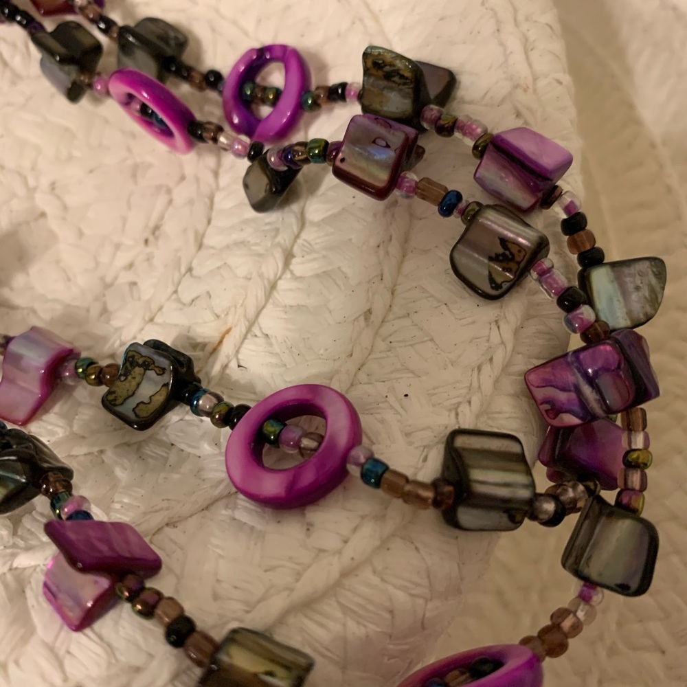 NOT AVAILABLE!  Handmade necklace, fun, purple,abalone like, NWOT